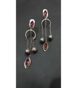 Pink stone Antique silver plated earrings