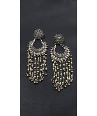 long White Pearl Antique silver Earrings 1