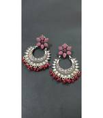 Pink kundan floral dangler with red beads