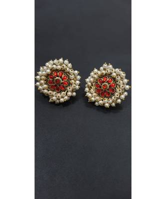 Pearl Studs with red kundan stones 1