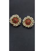 Pearl Studs with red kundan stones