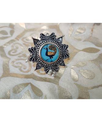 peacock  Phtoframe Pearl adjustable ring 1