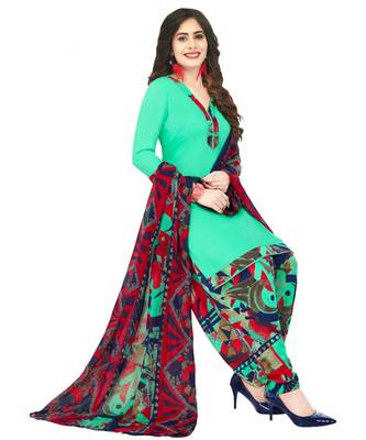 green Synthetic printed soft dress material 1