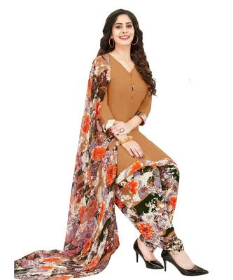 beige Synthetic printed soft dress material 1