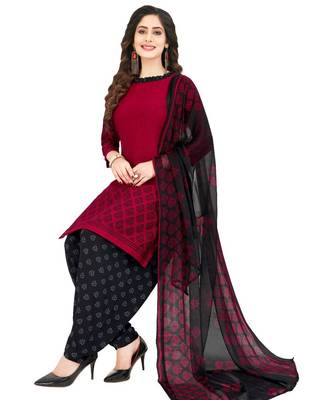 maroon Synthetic printed soft dress material 1