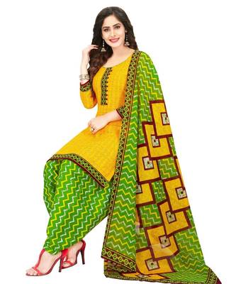 yellow Synthetic printed soft dress material 1
