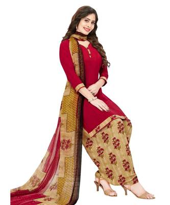 red Synthetic printed soft dress material 1