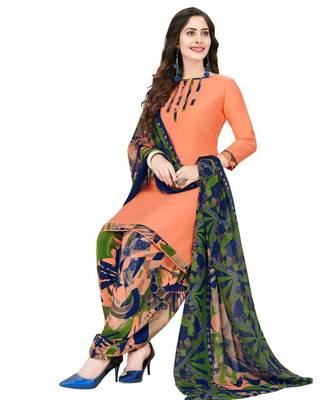 peach Synthetic printed soft dress material 1