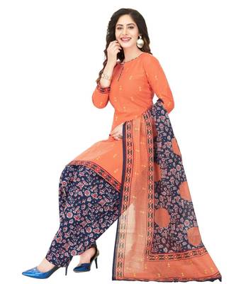 peach Synthetic printed soft dress material 1