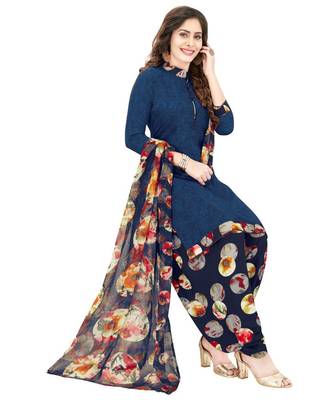 blue Synthetic printed soft dress material 1