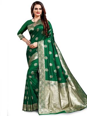 Green woven art silk sarees saree with blouse 1