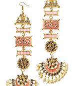 Ethnic Indian Bollywood Peech Pink Meenakari Kundan Pearl Chandbali Earrings Set