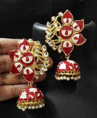 Red Pink Designer Ethnic Indian Bollywood Style Jhumki Earrings Set 1