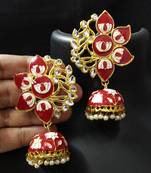 Red Pink Designer Ethnic Indian Bollywood Style Jhumki Earrings Set
