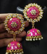 Traditional Huge Tops Raani pink Meenakari Jhumki Earrings Set