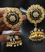 Traditional Huge Tops Black pink Meenakari Jhumki Earrings Set