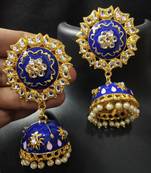 Traditional Huge Tops Royal Blue pink Meenakari Jhumki Earrings Set