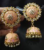 Traditional Huge Tops Peech pink Meenakari Jhumki Earrings Set