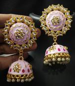 Traditional Huge Tops Baby pink Meenakari Jhumki Earrings Set