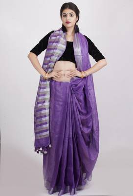 Pure Linen Ghicha Pallu Sarees With Running Blouse  1