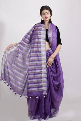 Pure Linen Ghicha Pallu Sarees With Running Blouse  2