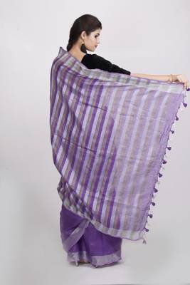 Pure Linen Ghicha Pallu Sarees With Running Blouse  3