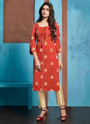 Red Jacquard Pakistani Kurtis 1