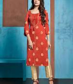 Red Jacquard Pakistani Kurtis