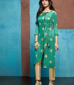 Turquoise Jacquard Pakistani Kurtis
