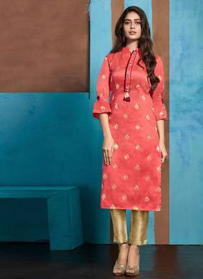 Light Red Jacquard Pakistani Kurtis 1