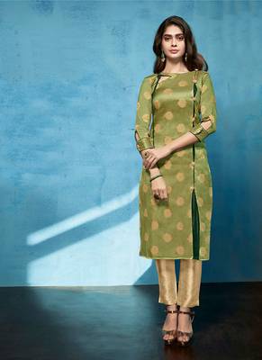 Olive Jacquard Pakistani Kurtis 1