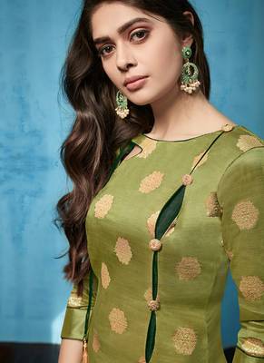 Olive Jacquard Pakistani Kurtis 2