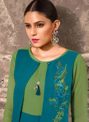 Teal Georgette Pakistani Kurtis 2