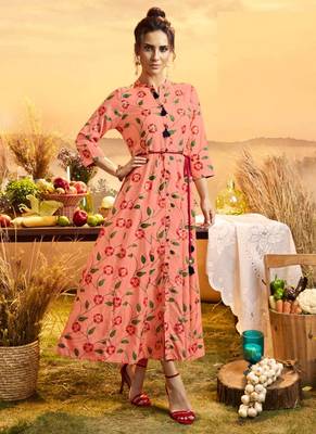 Peach Cotton Ethnic Kurtis 1