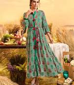 Turquoise Cotton Ethnic Kurtis