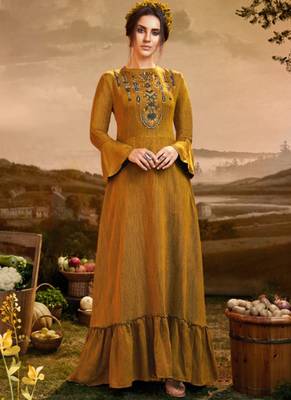 Mustard Viscose Pakistani Kurtis 1