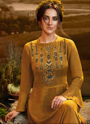 Mustard Viscose Pakistani Kurtis 2