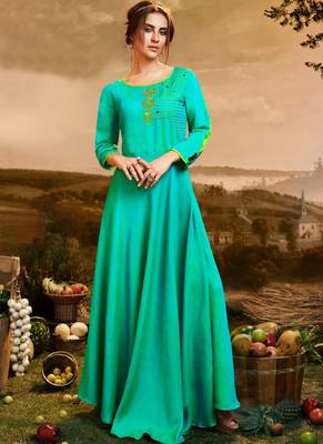 Turquoise Viscose Pakistani Kurtis 1