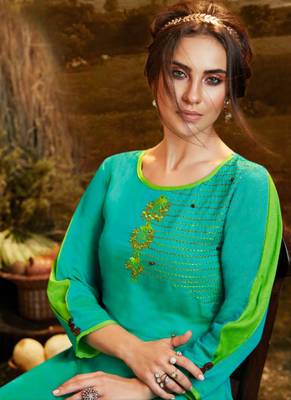 Turquoise Viscose Pakistani Kurtis 2
