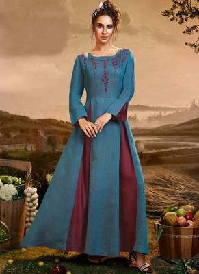 Aqua Blue Viscose Pakistani Kurtis 1