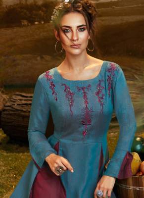 Aqua Blue Viscose Pakistani Kurtis 2
