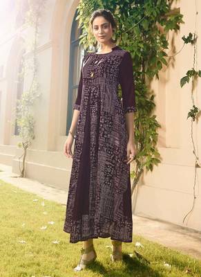 Dark Wine Rayon Long Kurtis 1