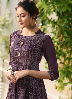 Dark Wine Rayon Long Kurtis 2