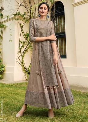 Beige Rayon Long Kurtis 1