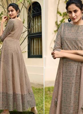 Beige Rayon Long Kurtis 2