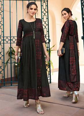 Black Rayon Long Kurtis 1