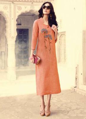 Dark Peach Cotton Kurtas And Kurtis 1