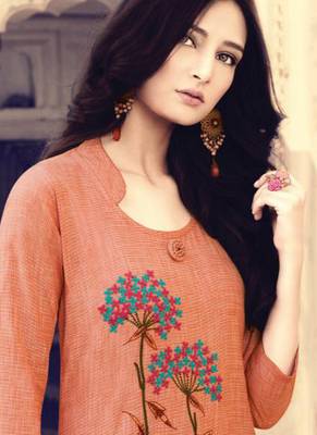Dark Peach Cotton Kurtas And Kurtis 2