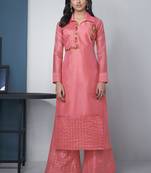 Peach Pure Model Silk Embroidery Kurta Palazzo