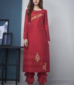 Red Pure Model Silk Embroidery Kurta Palazzo